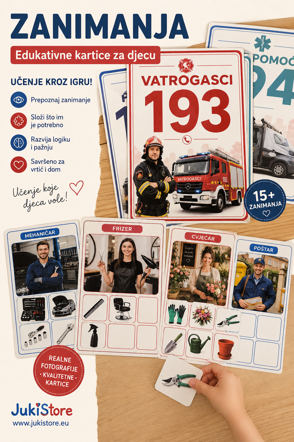 Edukativne kartice Zanimanja - 12 zanimanja za djecu (84 kartice + 4 postera)