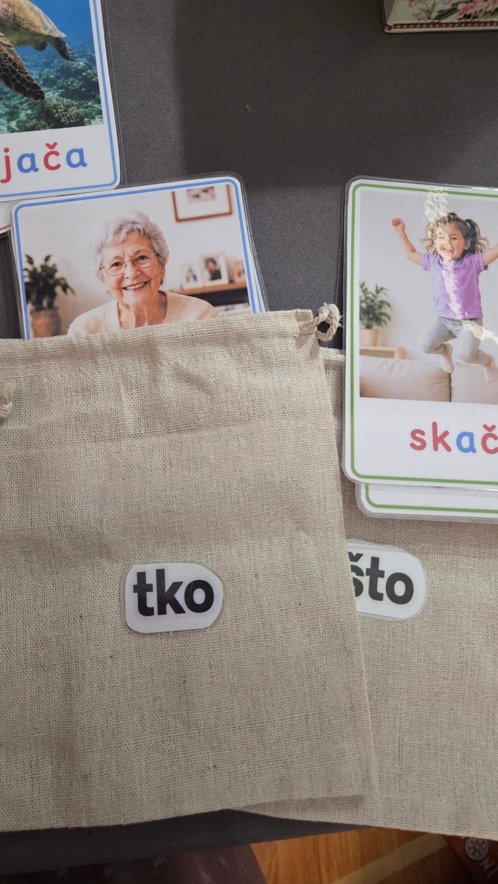 Kartice za pričanje – Montessori edukativne kartice za razvoj govora | 36 kartica u 3 vrećice | Logopedski materijal