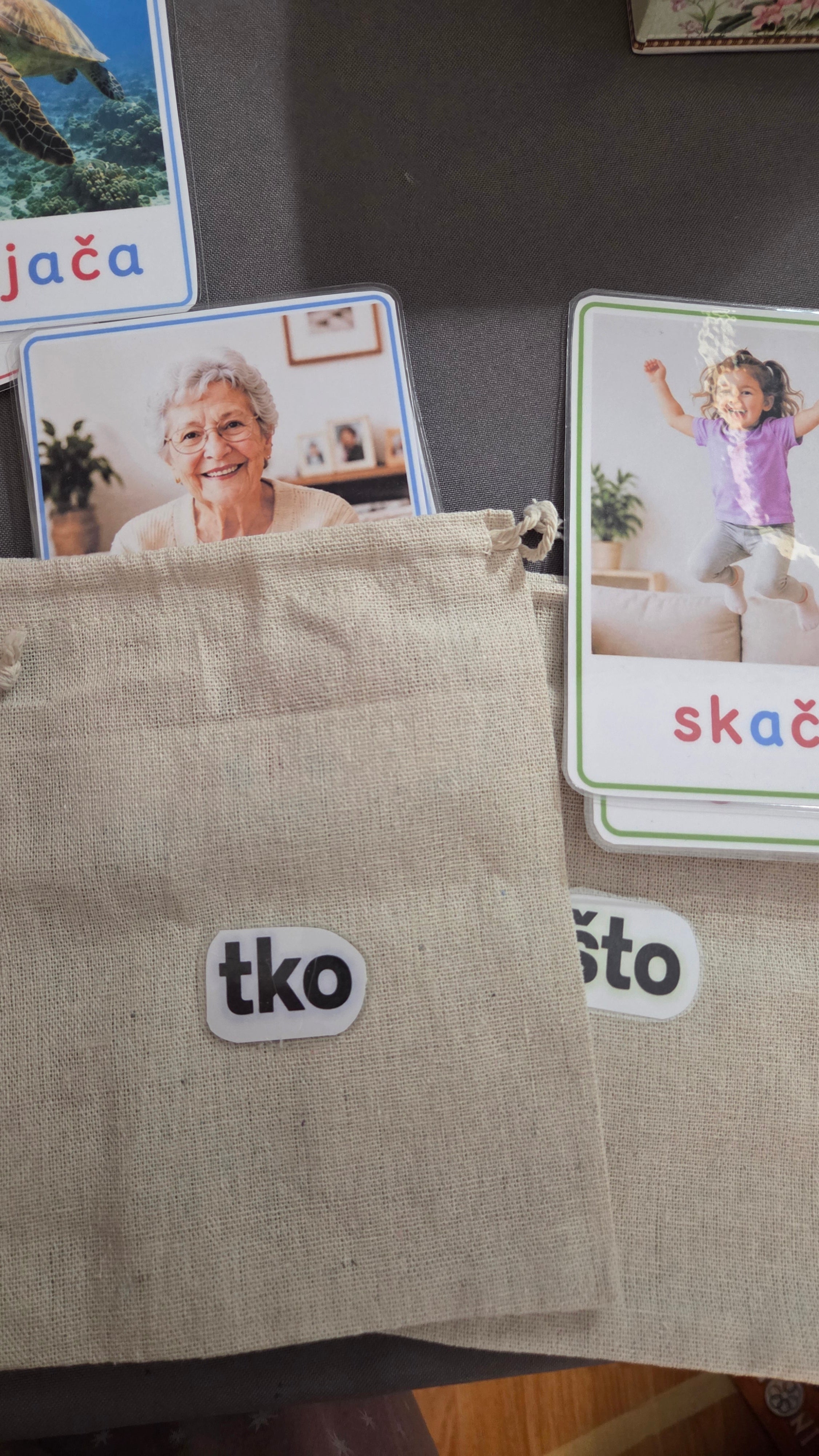 Kartice za pričanje – Montessori edukativne kartice za razvoj govora | 36 kartica u 3 vrećice | Logopedski materijal