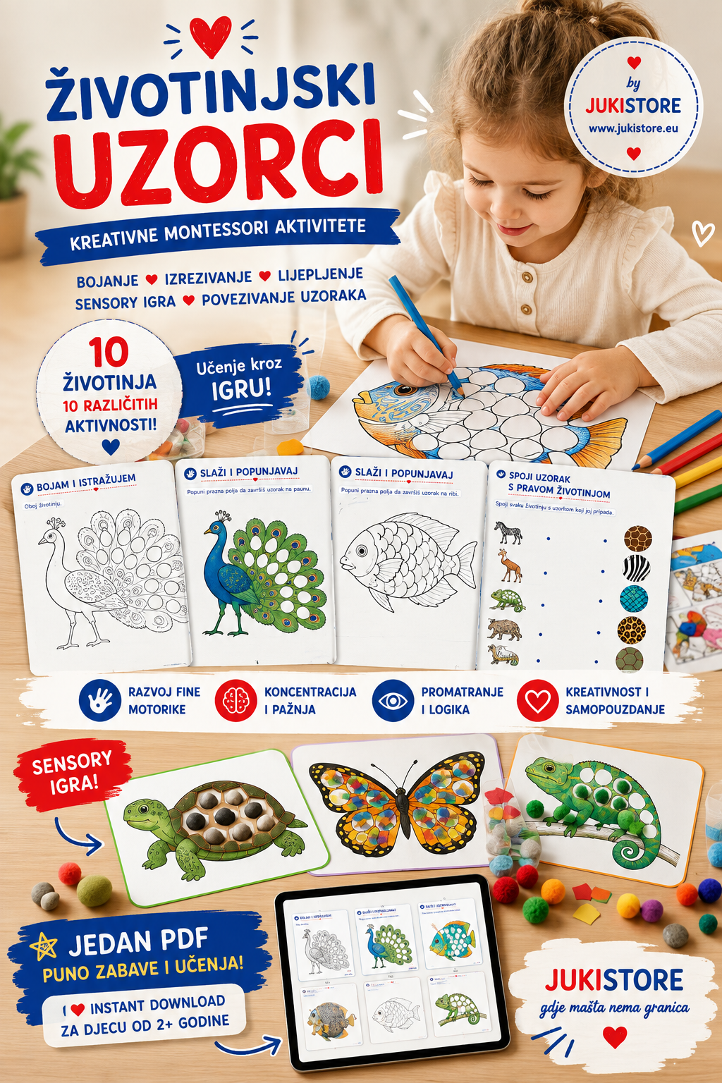 Životinjski uzorci – kreativne Montessori aktivnosti za djecu | PDF za printanje