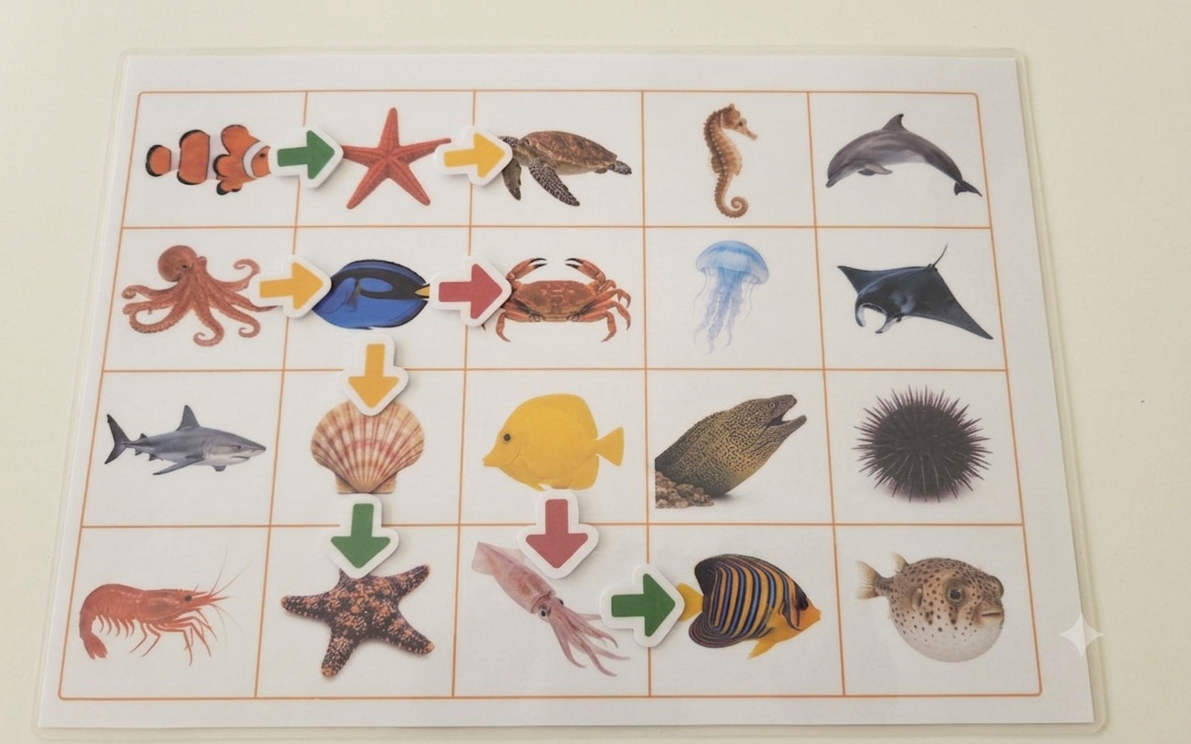 Montessori aktivnost – Prati strelice kroz more | Logika, pažnja i prostorna orijentacija