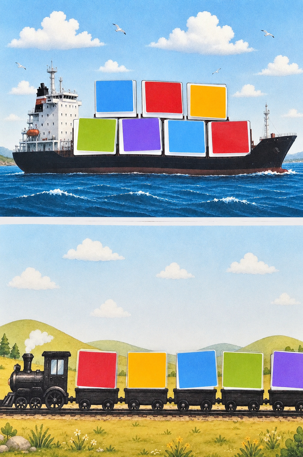 Montessori slagalica boja – Vlak i tanker | Slaganje po predlošku