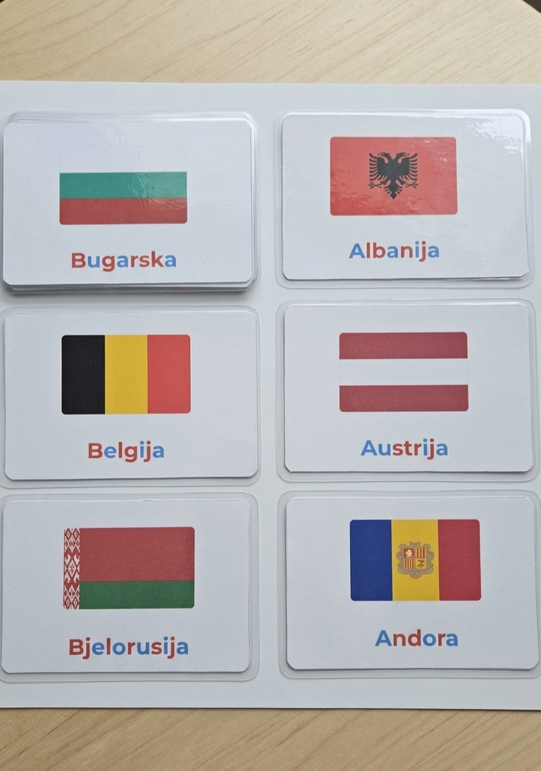 Zastave Europe – Montessori plastificirane kartice za učenje kroz igru