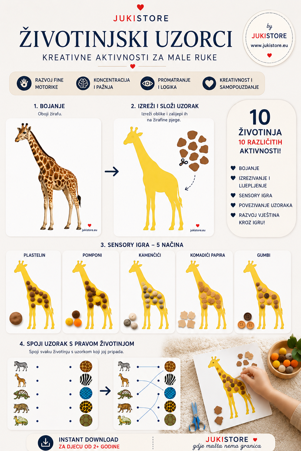 Životinjski uzorci – kreativne Montessori aktivnosti za djecu | PDF za printanje