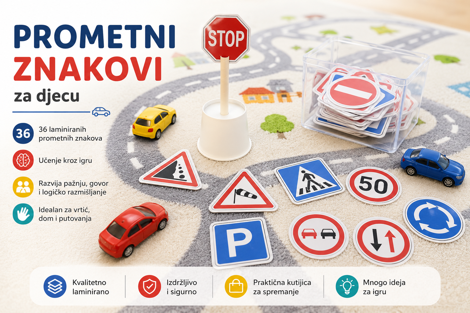 Prometni znakovi za djecu – 36 Montessori kartica | Edukativna prometna igra | JukiStore
