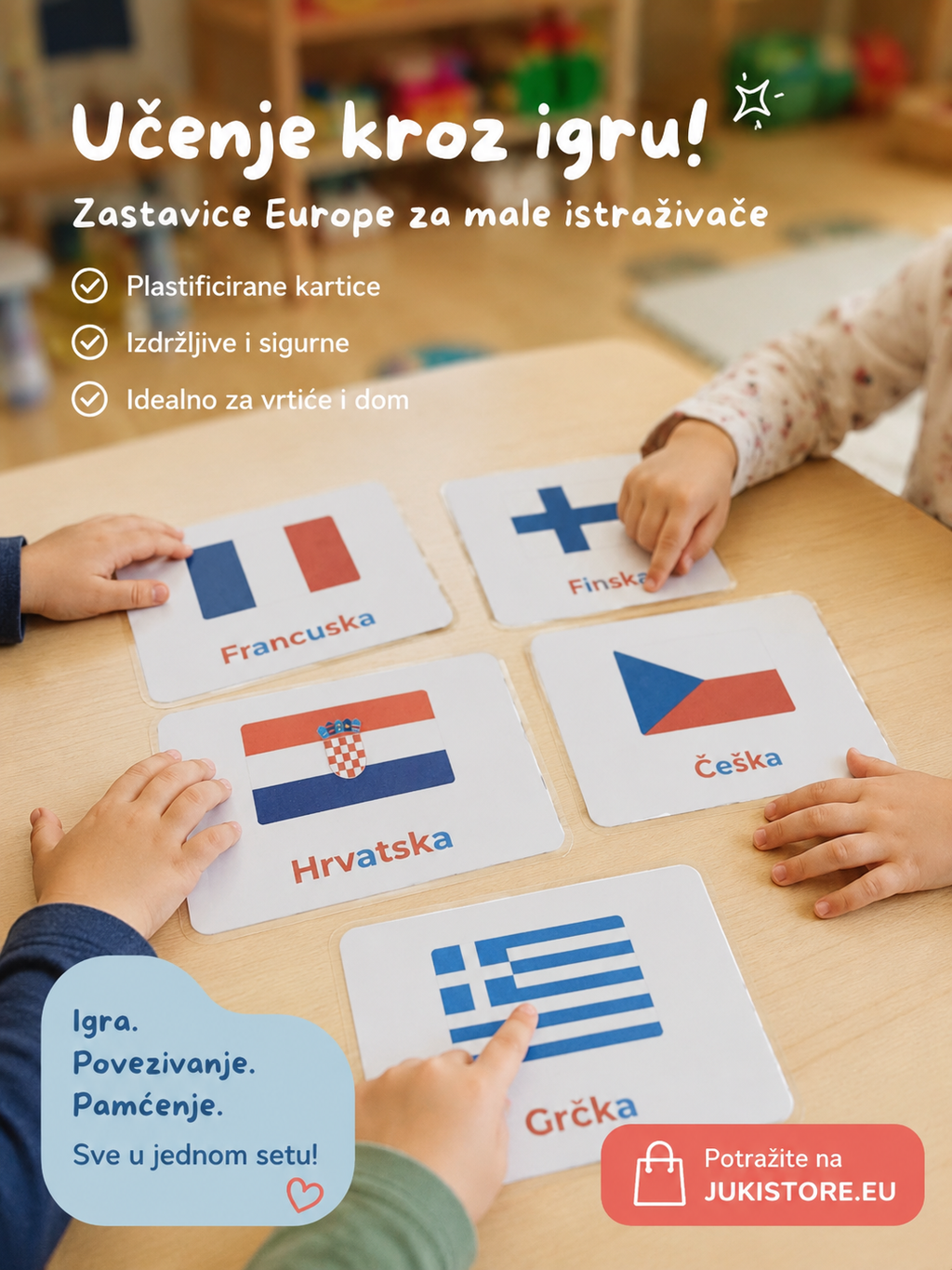 Zastave Europe – Montessori plastificirane kartice za učenje kroz igru