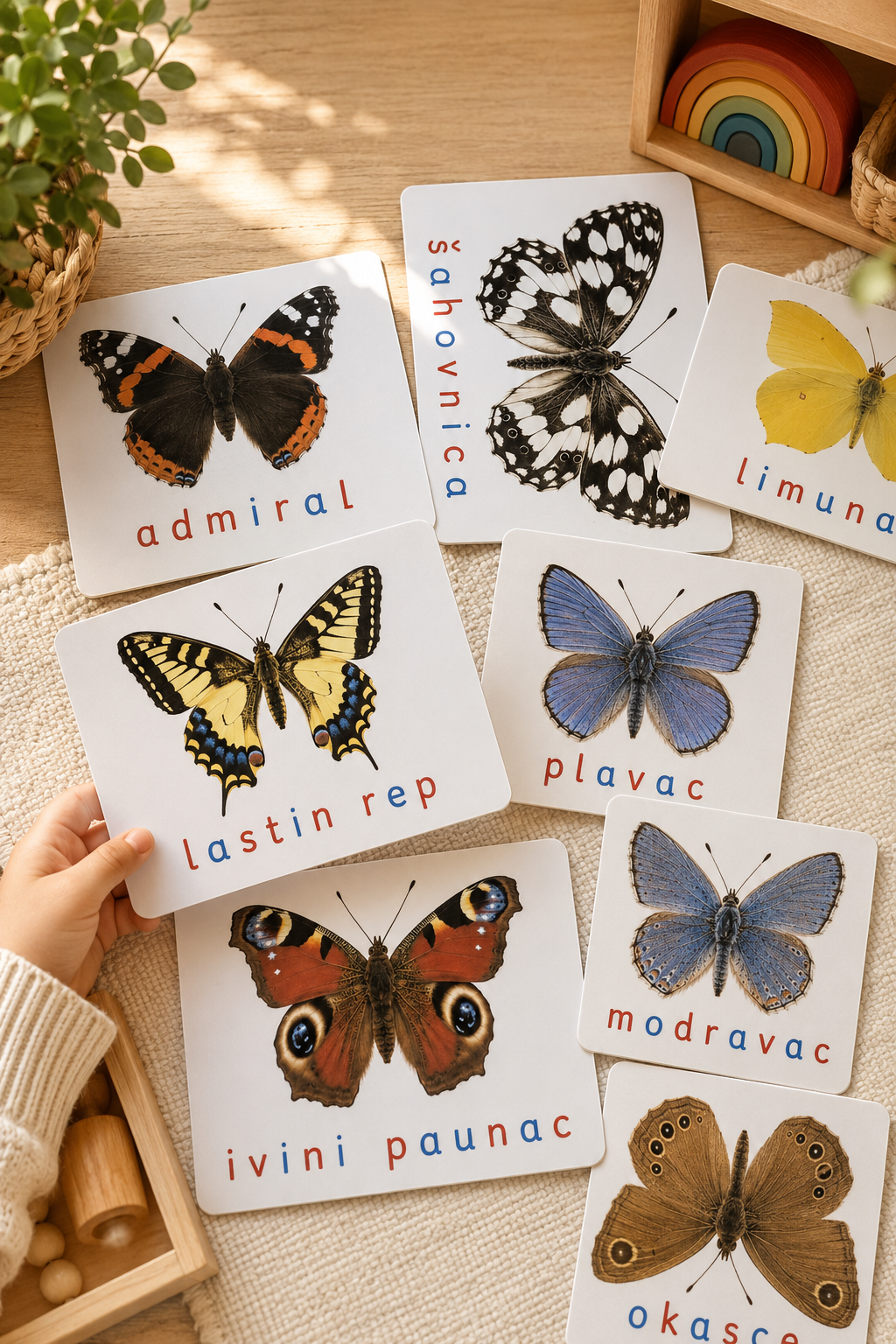 Svijet leptira – Montessori edukativni set | 12 leptira + puzzle + životni ciklus